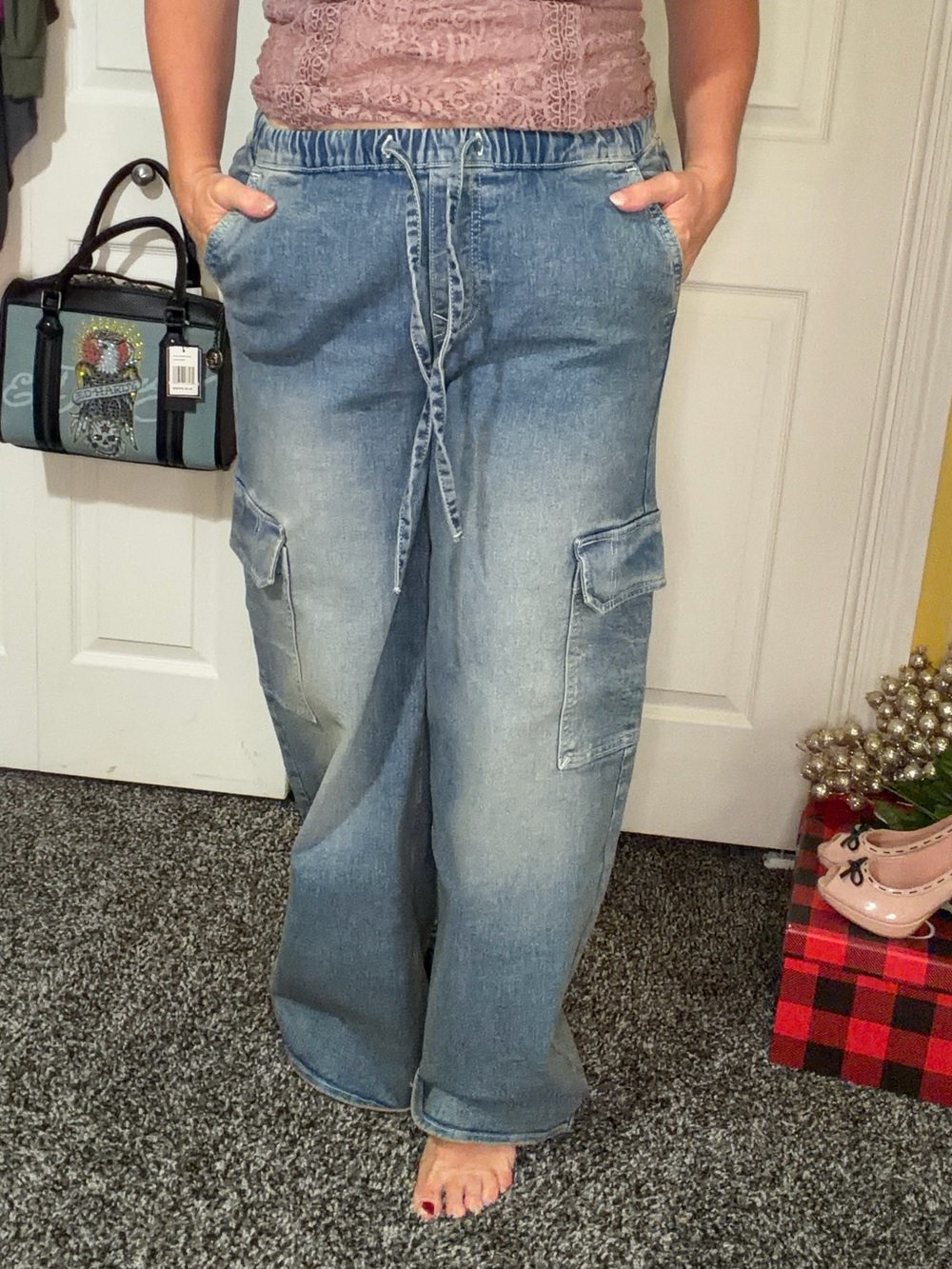 NWT True Religion Jessie Super Baggy Cargo Jeans 30 $184 Retail